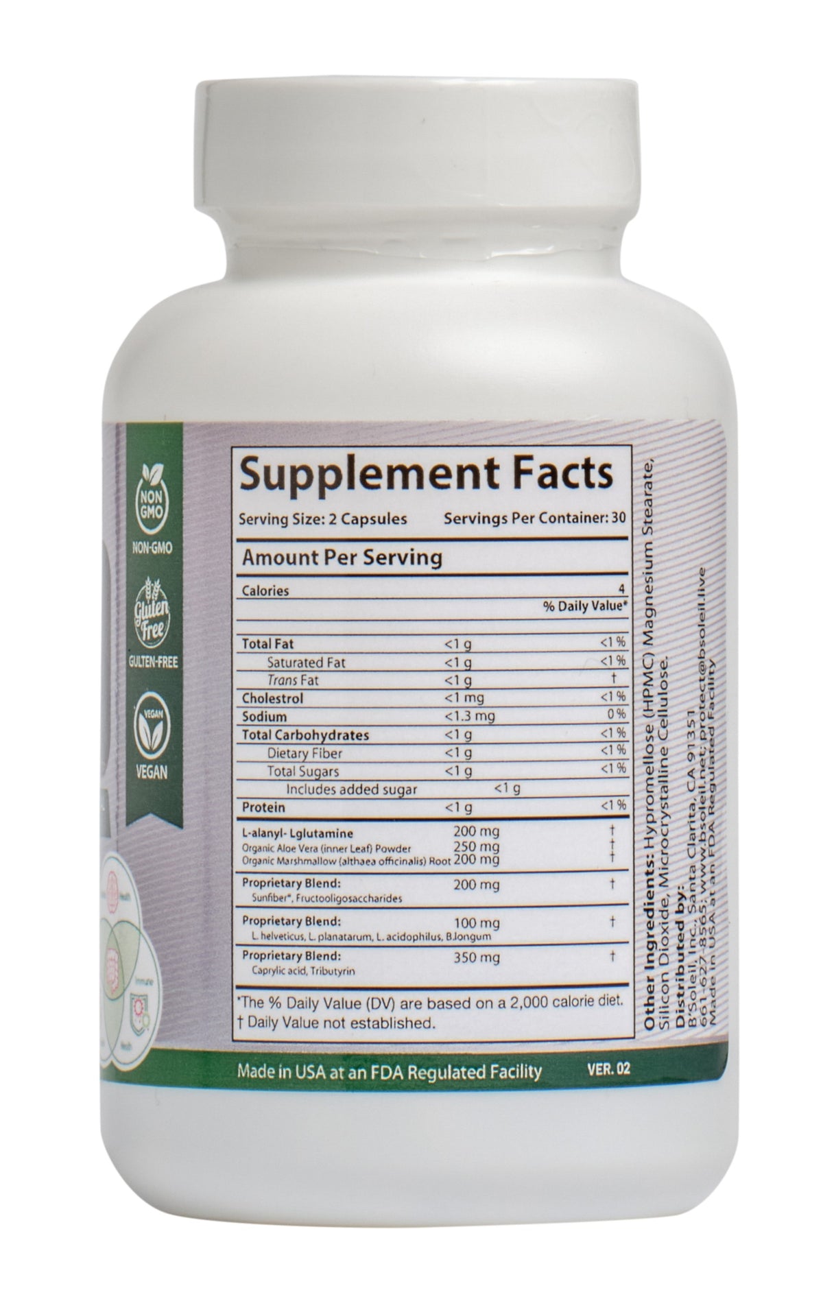 B’Soleil™ Advanced Gut Health - Pre, Pro, and Post Biotics Bottle Picture - Supplement Facts